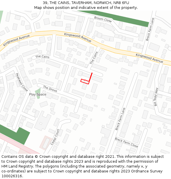 39, THE CAINS, TAVERHAM, NORWICH, NR8 6FU: Location map and indicative extent of plot