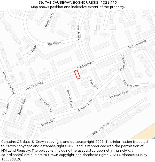 39, THE CAUSEWAY, BOGNOR REGIS, PO21 4PQ: Location map and indicative extent of plot