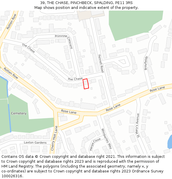 39, THE CHASE, PINCHBECK, SPALDING, PE11 3RS: Location map and indicative extent of plot