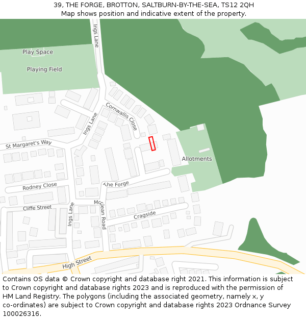 39, THE FORGE, BROTTON, SALTBURN-BY-THE-SEA, TS12 2QH: Location map and indicative extent of plot