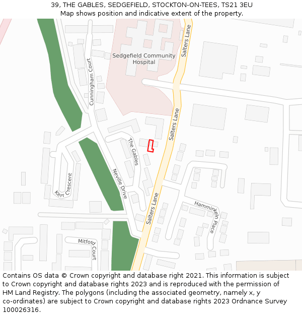 39, THE GABLES, SEDGEFIELD, STOCKTON-ON-TEES, TS21 3EU: Location map and indicative extent of plot