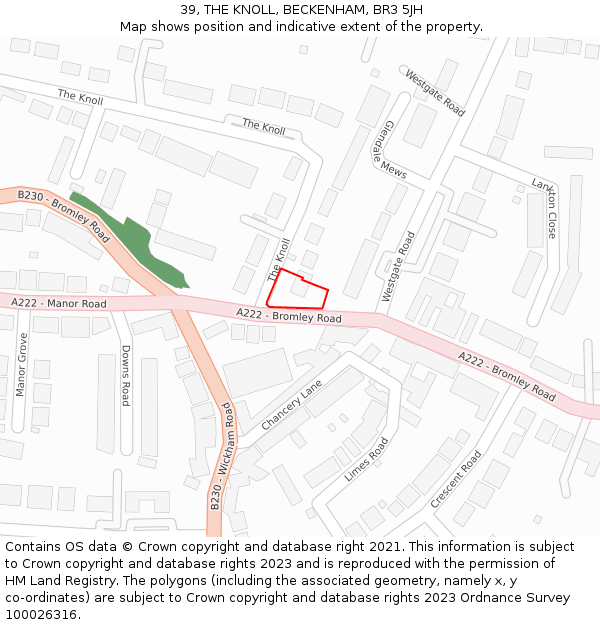 39, THE KNOLL, BECKENHAM, BR3 5JH: Location map and indicative extent of plot