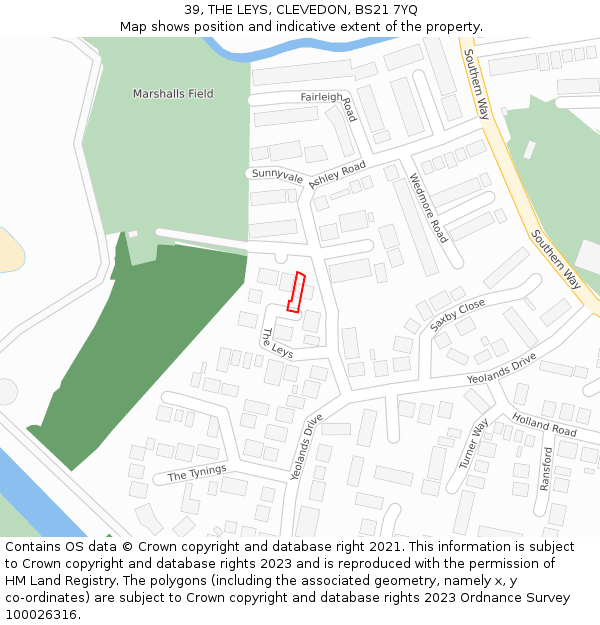 39, THE LEYS, CLEVEDON, BS21 7YQ: Location map and indicative extent of plot