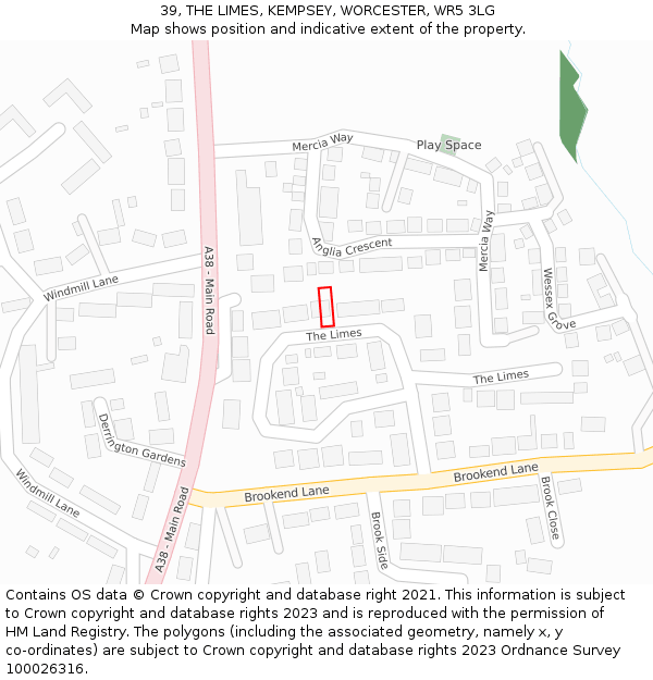 39, THE LIMES, KEMPSEY, WORCESTER, WR5 3LG: Location map and indicative extent of plot