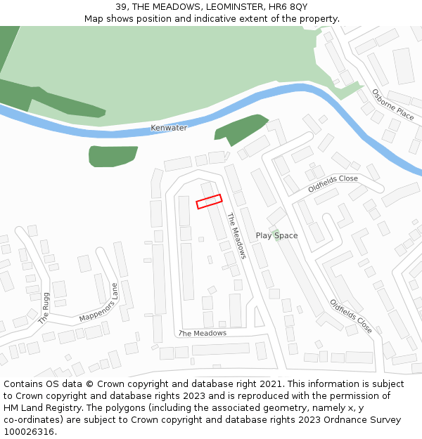 39, THE MEADOWS, LEOMINSTER, HR6 8QY: Location map and indicative extent of plot