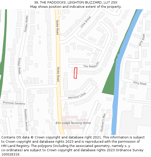 39, THE PADDOCKS, LEIGHTON BUZZARD, LU7 2SX: Location map and indicative extent of plot