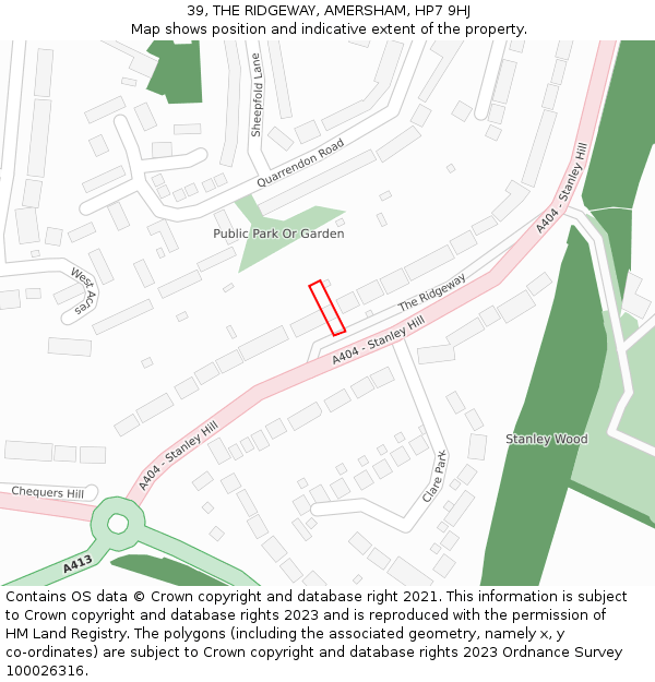 39, THE RIDGEWAY, AMERSHAM, HP7 9HJ: Location map and indicative extent of plot