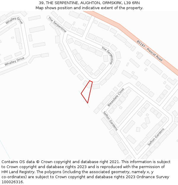 39, THE SERPENTINE, AUGHTON, ORMSKIRK, L39 6RN: Location map and indicative extent of plot