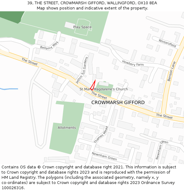 39, THE STREET, CROWMARSH GIFFORD, WALLINGFORD, OX10 8EA: Location map and indicative extent of plot