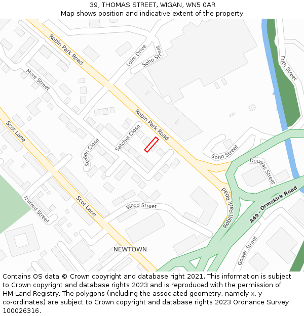 39, THOMAS STREET, WIGAN, WN5 0AR: Location map and indicative extent of plot