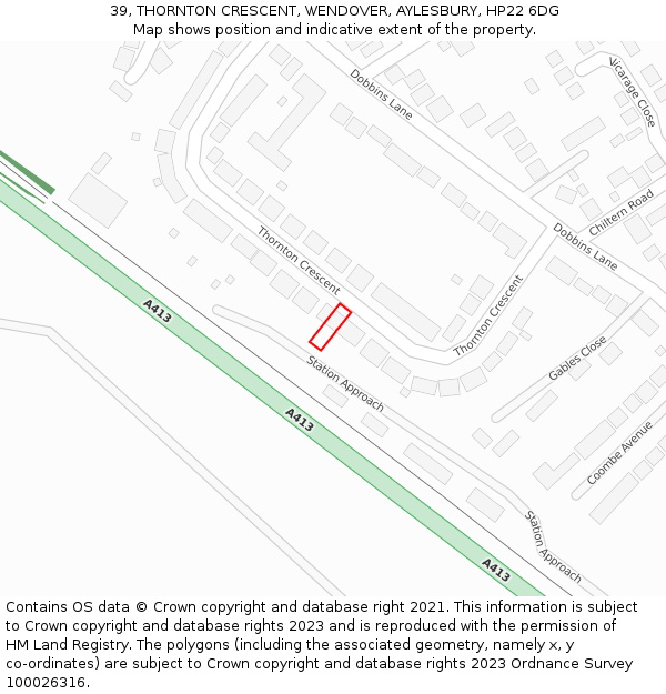 39, THORNTON CRESCENT, WENDOVER, AYLESBURY, HP22 6DG: Location map and indicative extent of plot