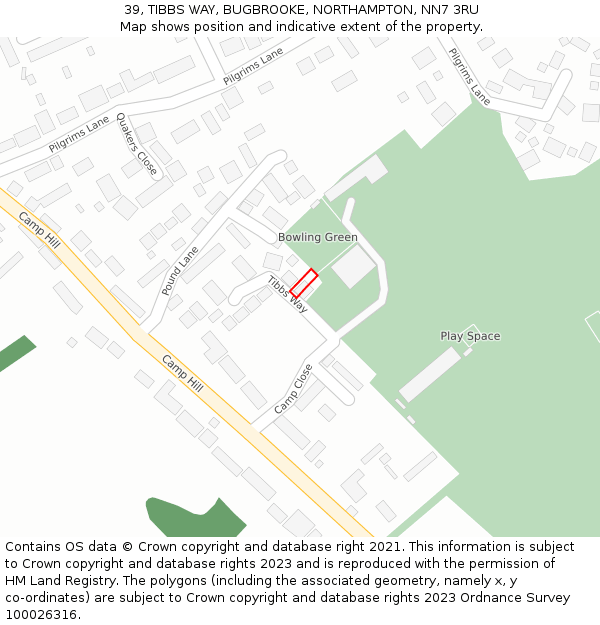 39, TIBBS WAY, BUGBROOKE, NORTHAMPTON, NN7 3RU: Location map and indicative extent of plot