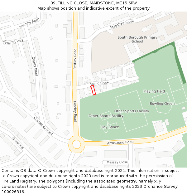 39, TILLING CLOSE, MAIDSTONE, ME15 6RW: Location map and indicative extent of plot