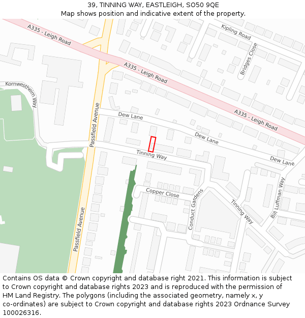 39, TINNING WAY, EASTLEIGH, SO50 9QE: Location map and indicative extent of plot