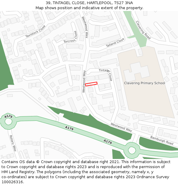 39, TINTAGEL CLOSE, HARTLEPOOL, TS27 3NA: Location map and indicative extent of plot