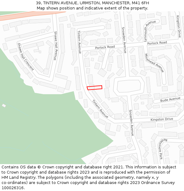 39, TINTERN AVENUE, URMSTON, MANCHESTER, M41 6FH: Location map and indicative extent of plot