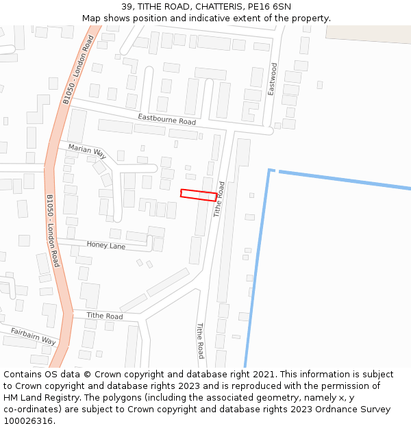 39, TITHE ROAD, CHATTERIS, PE16 6SN: Location map and indicative extent of plot