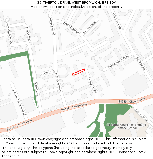 39, TIVERTON DRIVE, WEST BROMWICH, B71 1DA: Location map and indicative extent of plot