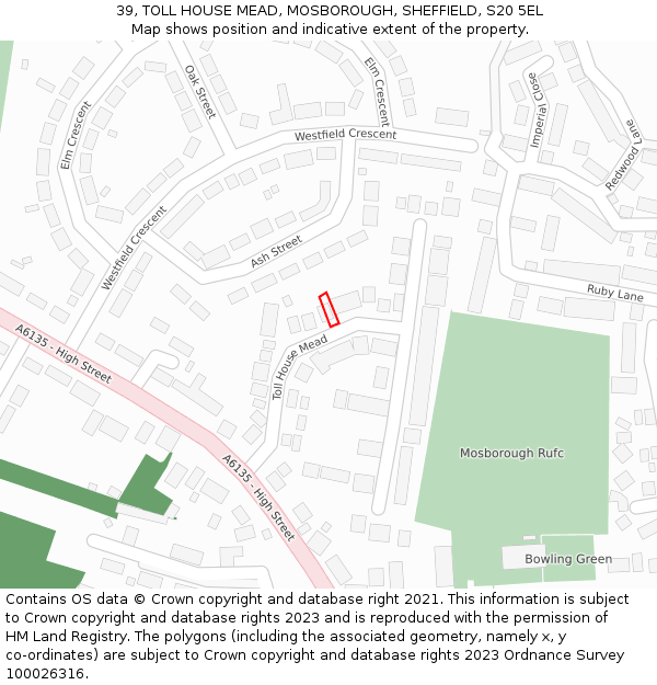 39, TOLL HOUSE MEAD, MOSBOROUGH, SHEFFIELD, S20 5EL: Location map and indicative extent of plot