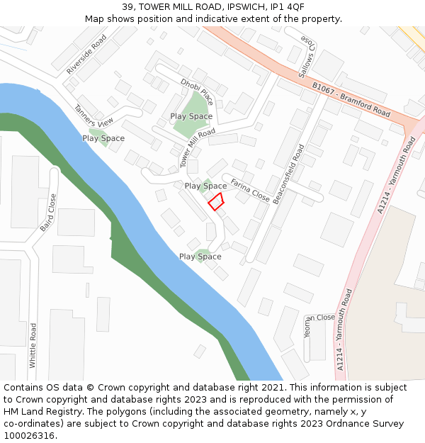 39, TOWER MILL ROAD, IPSWICH, IP1 4QF: Location map and indicative extent of plot