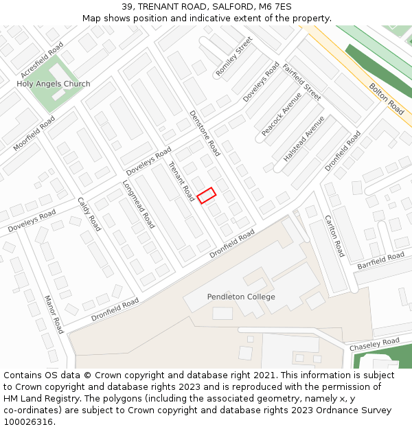 39, TRENANT ROAD, SALFORD, M6 7ES: Location map and indicative extent of plot