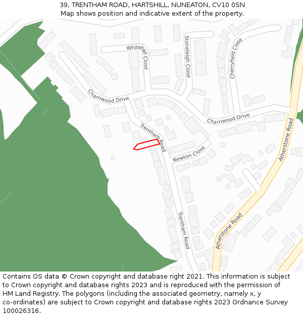 39, TRENTHAM ROAD, HARTSHILL, NUNEATON, CV10 0SN: Location map and indicative extent of plot