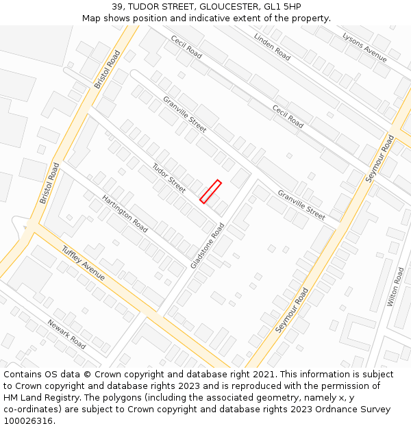 39, TUDOR STREET, GLOUCESTER, GL1 5HP: Location map and indicative extent of plot