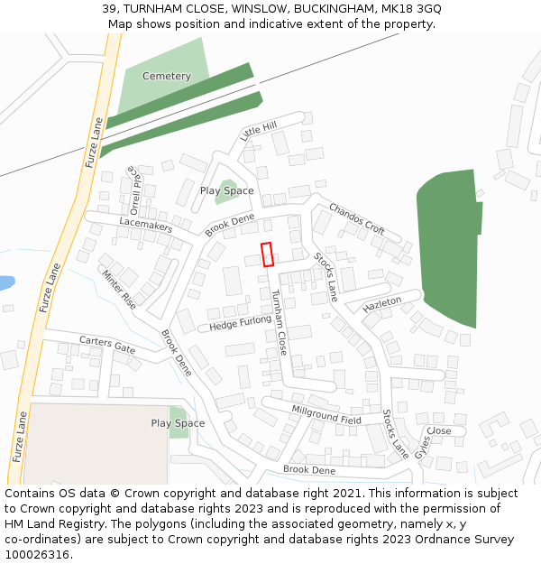 39, TURNHAM CLOSE, WINSLOW, BUCKINGHAM, MK18 3GQ: Location map and indicative extent of plot