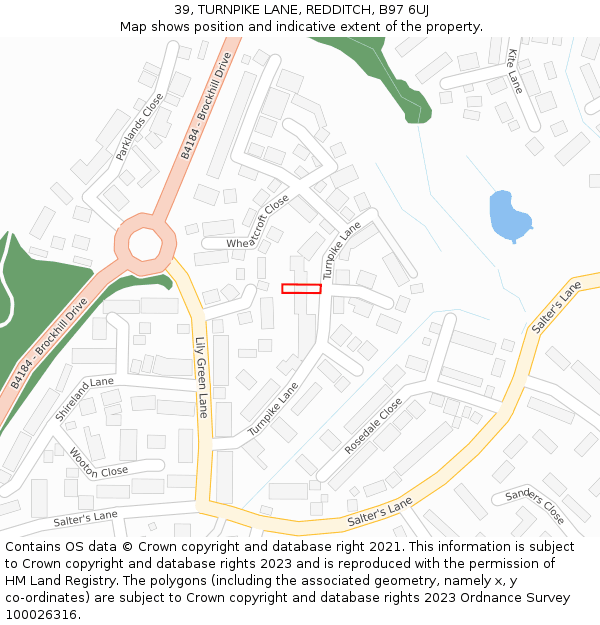 39, TURNPIKE LANE, REDDITCH, B97 6UJ: Location map and indicative extent of plot