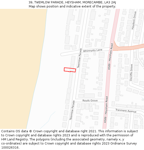 39, TWEMLOW PARADE, HEYSHAM, MORECAMBE, LA3 2AJ: Location map and indicative extent of plot