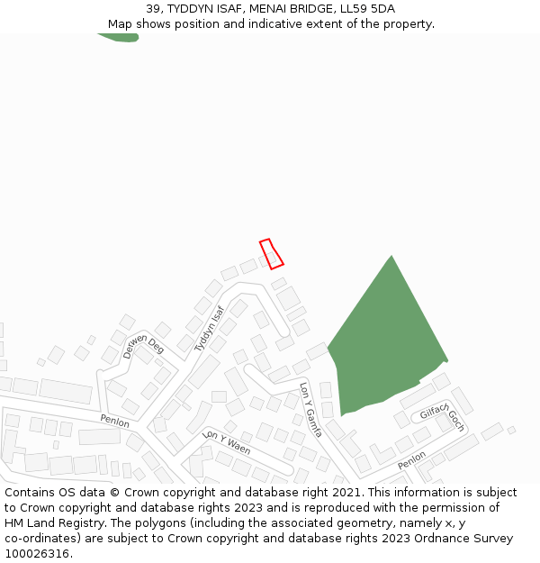 39, TYDDYN ISAF, MENAI BRIDGE, LL59 5DA: Location map and indicative extent of plot