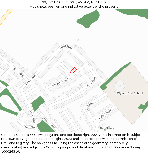 39, TYNEDALE CLOSE, WYLAM, NE41 8EX: Location map and indicative extent of plot