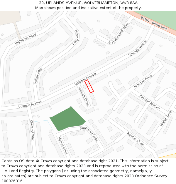 39, UPLANDS AVENUE, WOLVERHAMPTON, WV3 8AA: Location map and indicative extent of plot