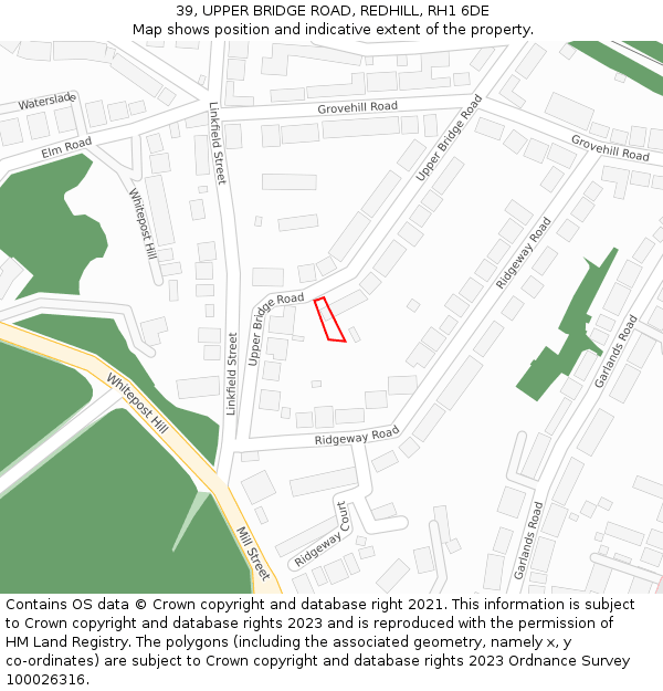 39, UPPER BRIDGE ROAD, REDHILL, RH1 6DE: Location map and indicative extent of plot