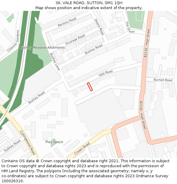 39, VALE ROAD, SUTTON, SM1 1QH: Location map and indicative extent of plot