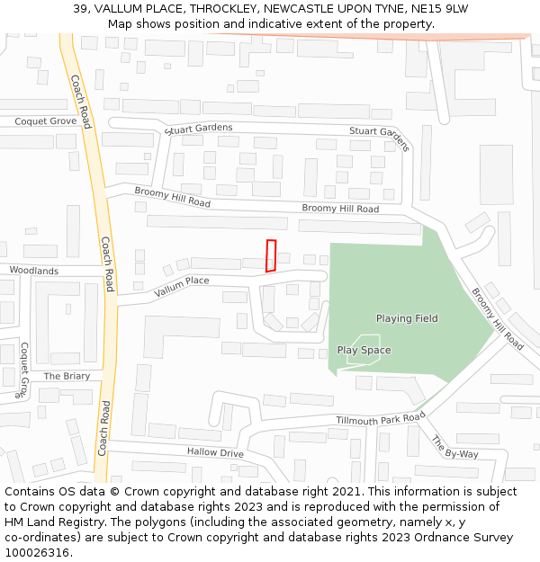 39, VALLUM PLACE, THROCKLEY, NEWCASTLE UPON TYNE, NE15 9LW: Location map and indicative extent of plot