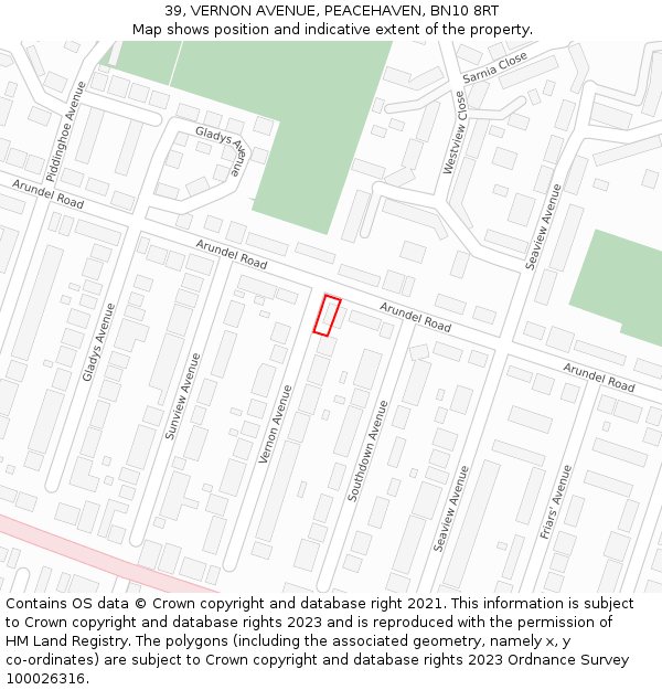 39, VERNON AVENUE, PEACEHAVEN, BN10 8RT: Location map and indicative extent of plot