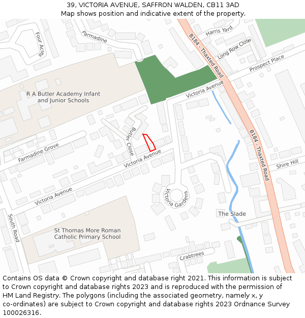39, VICTORIA AVENUE, SAFFRON WALDEN, CB11 3AD: Location map and indicative extent of plot