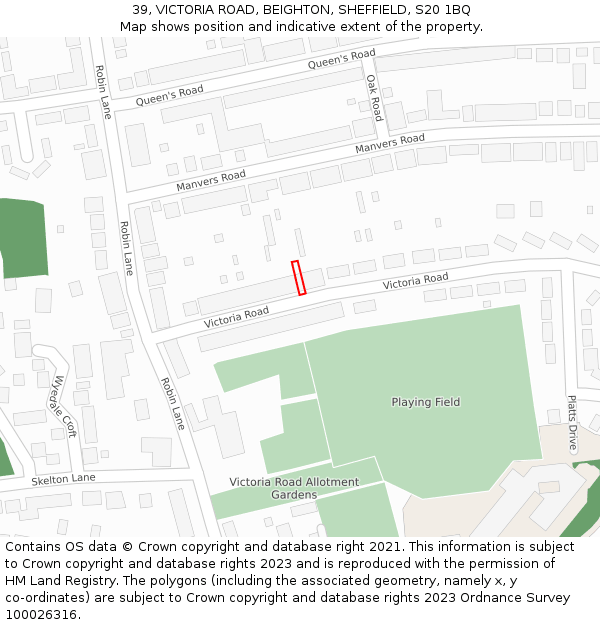 39, VICTORIA ROAD, BEIGHTON, SHEFFIELD, S20 1BQ: Location map and indicative extent of plot