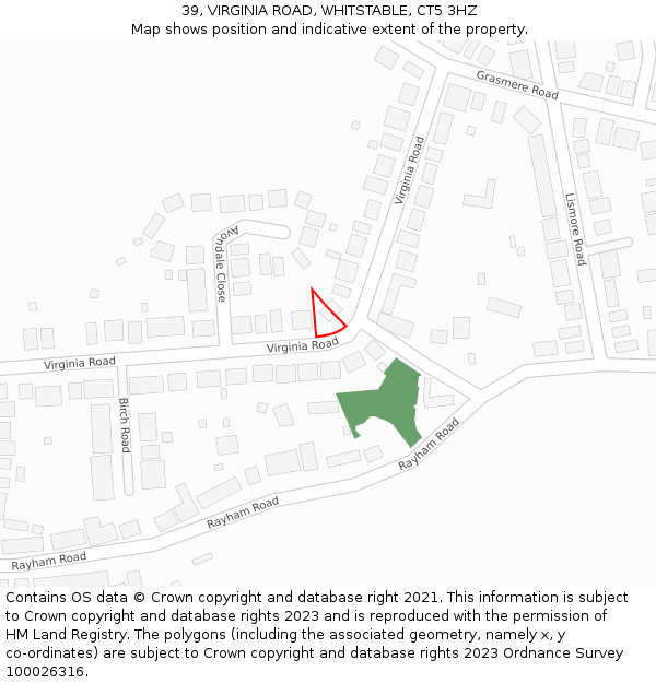 39, VIRGINIA ROAD, WHITSTABLE, CT5 3HZ: Location map and indicative extent of plot