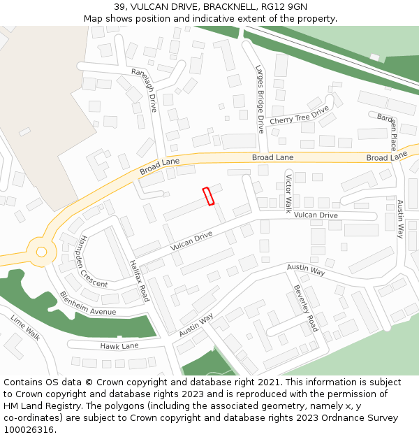 39, VULCAN DRIVE, BRACKNELL, RG12 9GN: Location map and indicative extent of plot