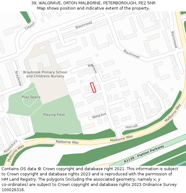 39, WALGRAVE, ORTON MALBORNE, PETERBOROUGH, PE2 5NR: Location map and indicative extent of plot