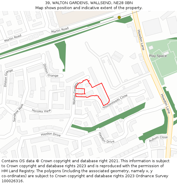 39, WALTON GARDENS, WALLSEND, NE28 0BN: Location map and indicative extent of plot