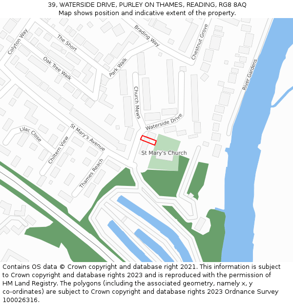 39, WATERSIDE DRIVE, PURLEY ON THAMES, READING, RG8 8AQ: Location map and indicative extent of plot