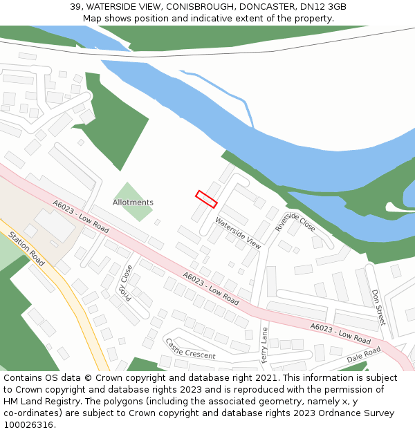 39, WATERSIDE VIEW, CONISBROUGH, DONCASTER, DN12 3GB: Location map and indicative extent of plot