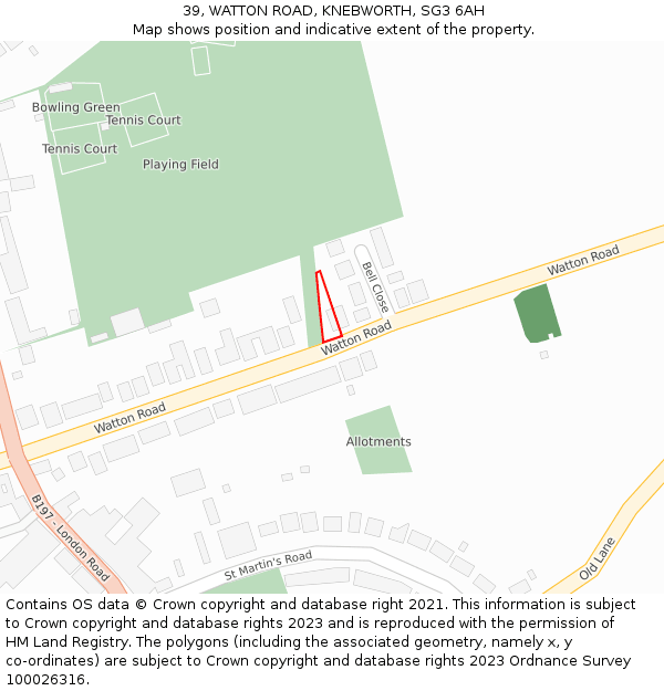 39, WATTON ROAD, KNEBWORTH, SG3 6AH: Location map and indicative extent of plot