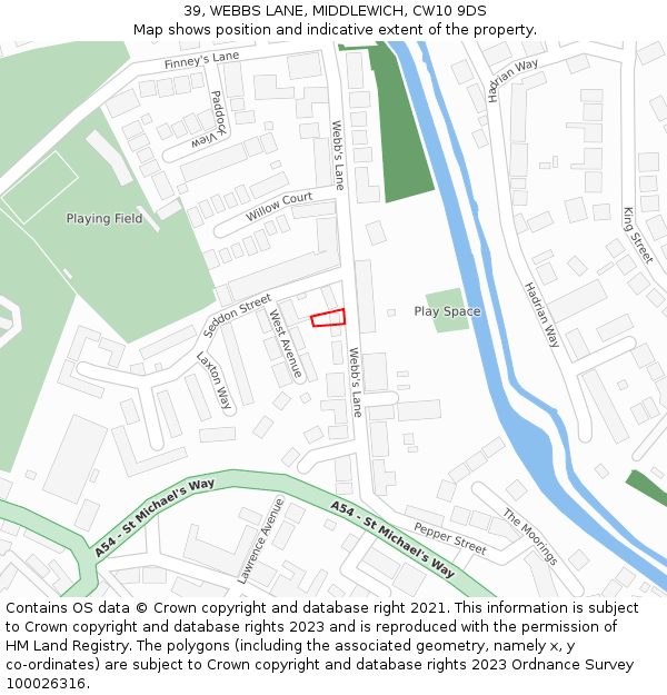 39, WEBBS LANE, MIDDLEWICH, CW10 9DS: Location map and indicative extent of plot