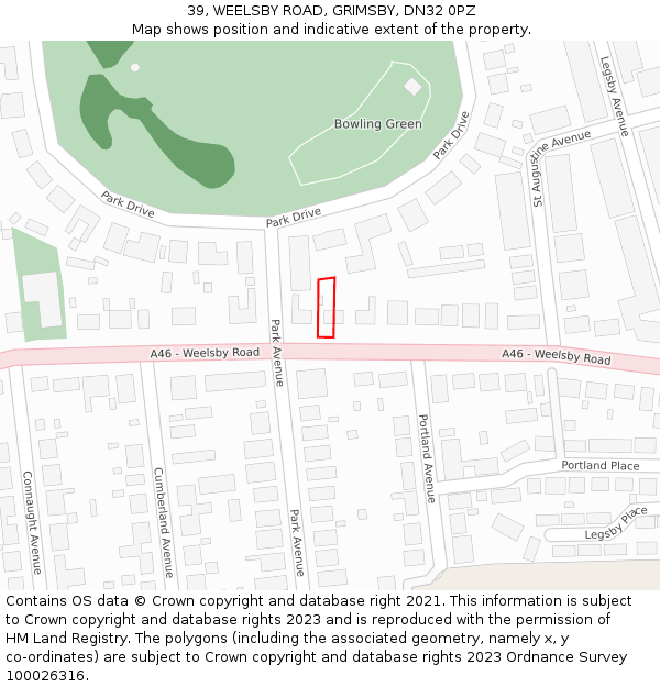 39, WEELSBY ROAD, GRIMSBY, DN32 0PZ: Location map and indicative extent of plot