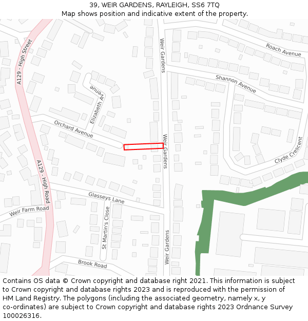 39, WEIR GARDENS, RAYLEIGH, SS6 7TQ: Location map and indicative extent of plot