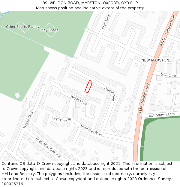 39, WELDON ROAD, MARSTON, OXFORD, OX3 0HP: Location map and indicative extent of plot